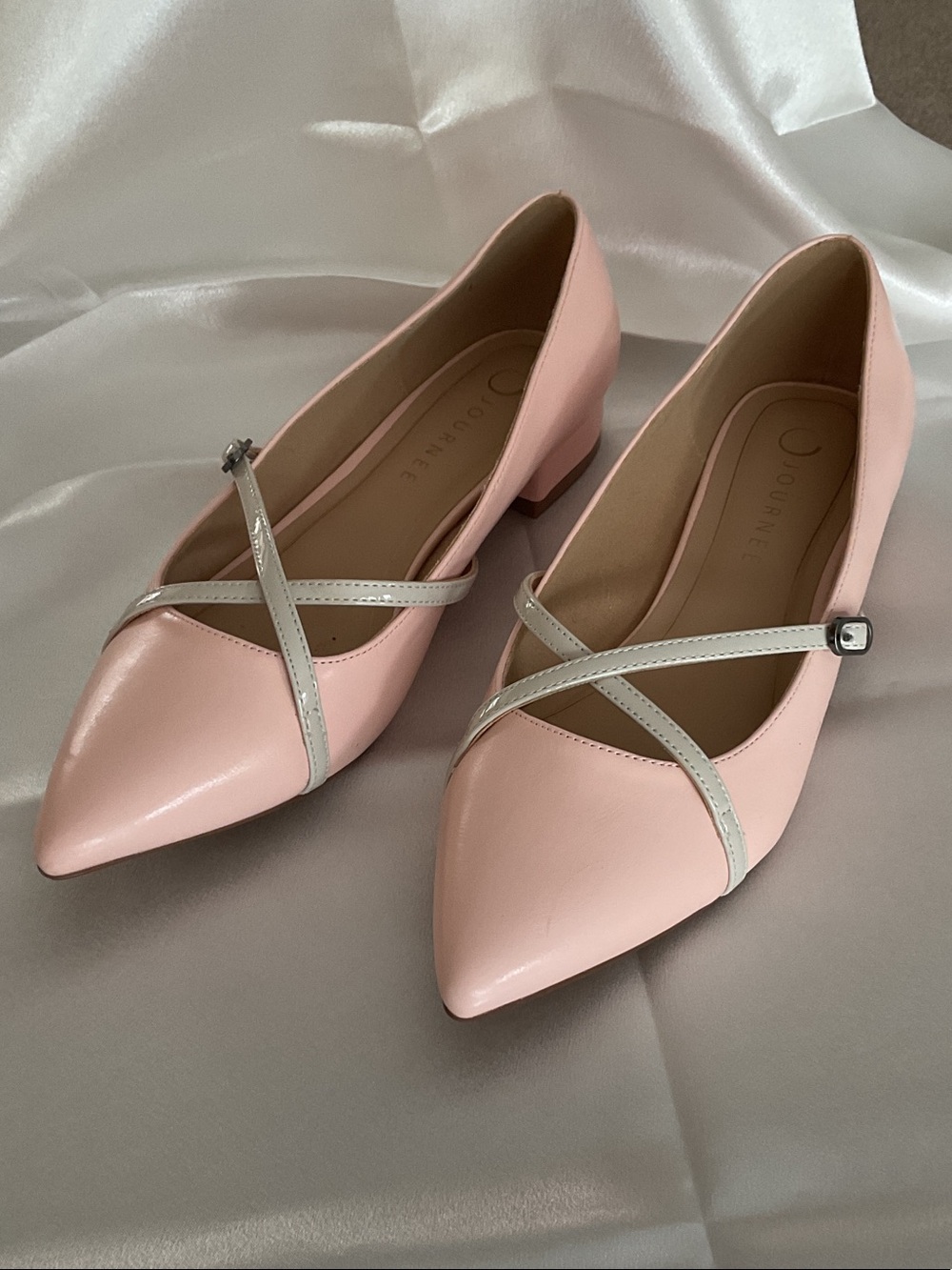 Journee Collection Pink Pointed-Toe Flats with Silver Cross-Straps